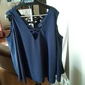 Point Zero Blue Cold Shoulder Blouse 2X